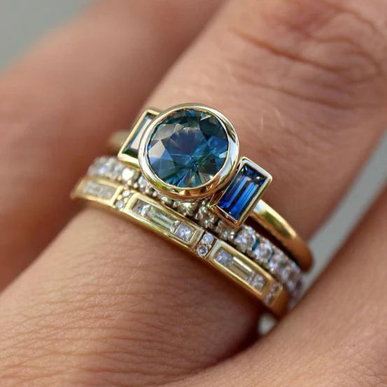 Antieke blauwe elegante ringenset | Goud