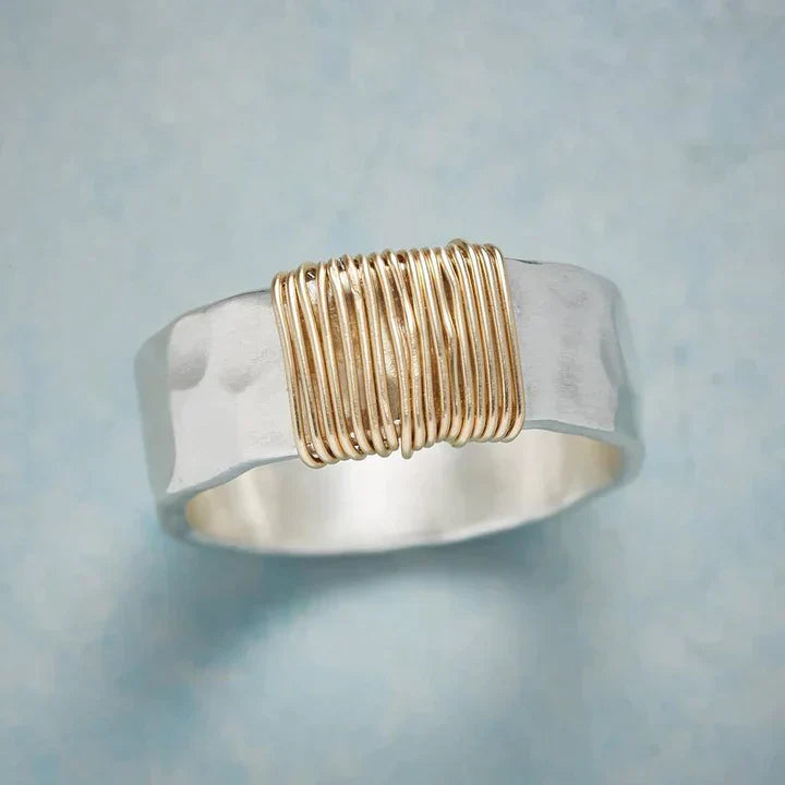 Antieke zilveren ring met gouden draad | Witgoud