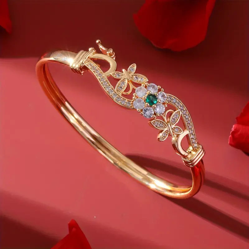 Armband met zirkonia, goud en groen kristal | Goud