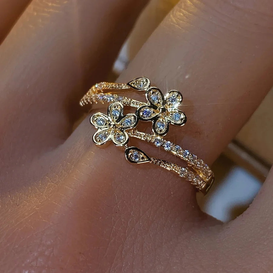 Elegante gouden ring met heldere bloemen | Goud