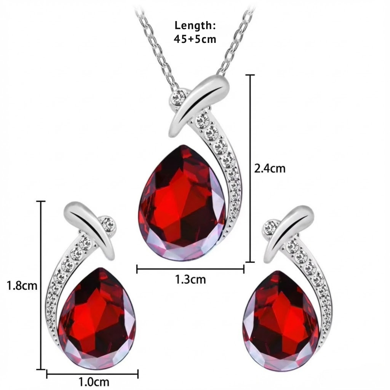 Rode kristallen zeemeermin ketting en oorbellen set