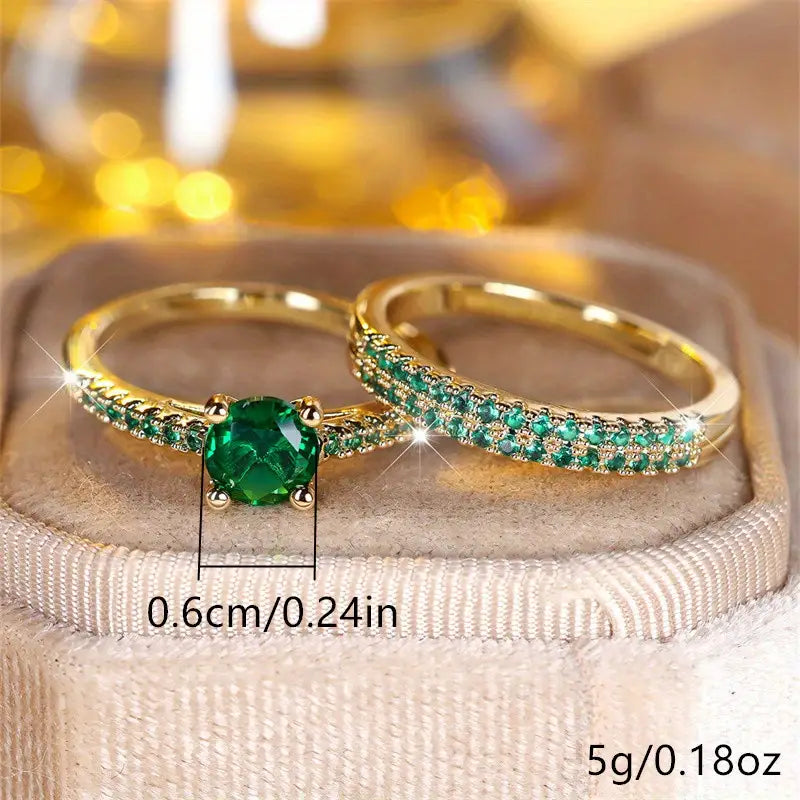 Serena Emerald Duo Ring Gouden Set