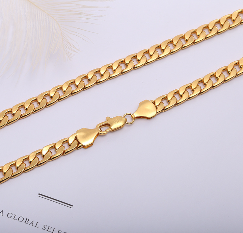 Halsketting met platte schakels en randketting | Goud