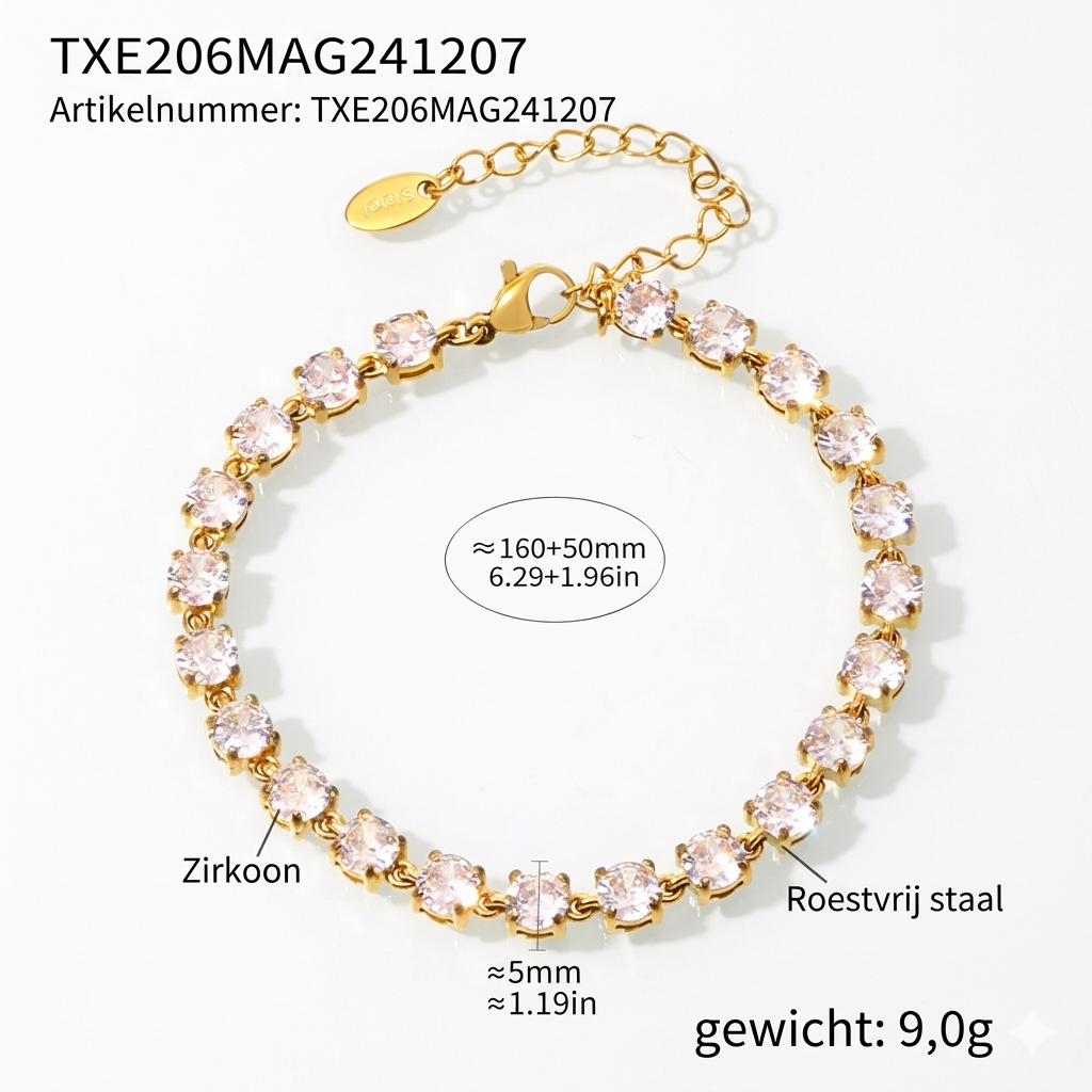 Verguld tennisarmbandje met moissanite